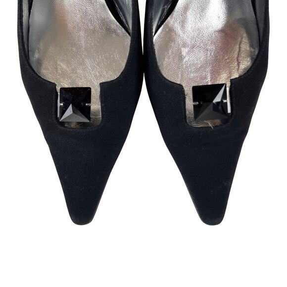 Stuart Weitzman Classic Chic Preppy Black Slingback Heels Embellished Toe 9.5 M - Picture 3 of 13